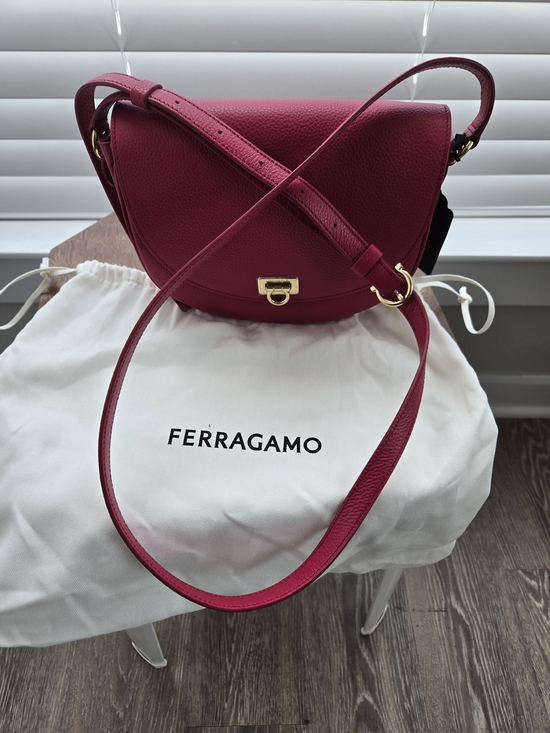Salvatore Ferragamo Handbags - Salvatore Ferragamo Berry Pink Pebbled Leather Crossbody with Gold Hardware